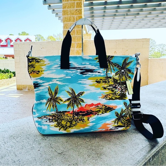 Coach Hawaiian Palm tree print canvas crossbody shoulder bag & wallet NWT - Picture 2 of 10